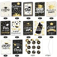 12pcs/Set Graduation Invitation Cards, Cross-Border Graduation Season Envelope, Handwritten Blessing Cards