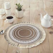1/4/6/8/10 Stück runde weiße gefranste hitzebeständige Matte, Küchen- und Esszimmertisch Platzset Dekoration