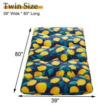 Twin/Full Size Japanese Futon Mattress, Modern Foldable Thick Tatami Floor Mat With Lemon Pattern, Portable Washable Sleeping Mat With Comfortable Foam For Camping, Dormitory, Blue Black Light Grey