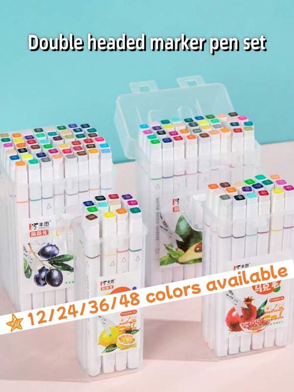 1 set di 48 colori di pennarelli colorati, con dimensioni varie, pennarelli multiuso per acquerello, con punta doppia, ottimi per schizzi, pittura, calligrafia, regalo perfetto per studenti, amici e familiari per il ritorno a scuola