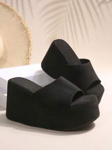 Women's Platform Peep Toe Slides, Super Lightweight Non-Slip Breathable Chunky Heels, Casual Stylish Summer Beach/Party Outdoor Sandals