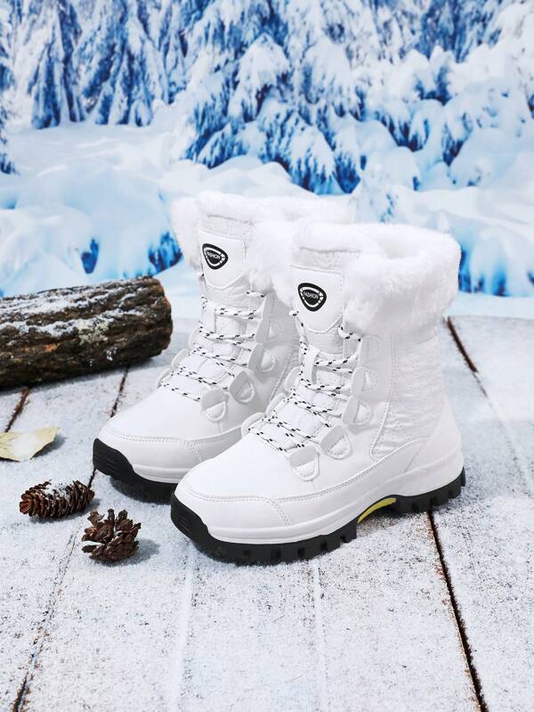 Stivali da neve da donna per uso esterno, stivali impermeabili con fodera termica e suola antiscivolo, design alto e alla moda anti-gelo per l'inverno