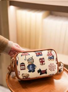 可爱休闲女士小方包，时尚卡通极具吸引力的轻便斜挎包 - 棕色 - 查看 3