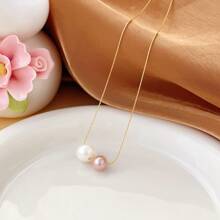 1 chiếc vòng cổ ngọc trai thời trang tối giản bằng thép không gỉ dành cho nữ, mạ 18K, thích hợp cho hẹn hò, tiệc tùng, công việc - Vàng - Xem 8