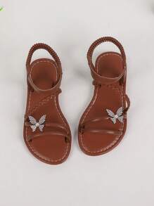 1 Pair Girls' Black Flat Sandals, Bow Decor Elastic Band Open Toe Sandals, Children Non-Slip Soft Sole Breathable Sandals, Comfortable Versatile Casual Sweet Princess Shoes For Summer - Brown - View 8