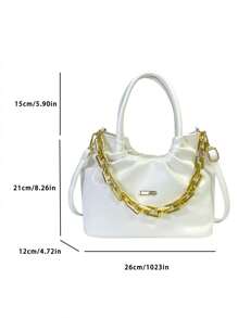 新款高端小众百搭粗链纯色 PU 皮革水桶包，简约大容量旅行度假斜挎包，时尚户外购物手机零钱包，优雅商务通勤办公手提包，女士单肩包 - 彩色 - 查看 9