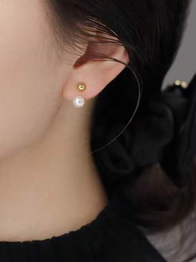 1 Pair Luxury Retro Minimalistic Earrings For Women, Fashionable Faux Pearl Stud Earrings