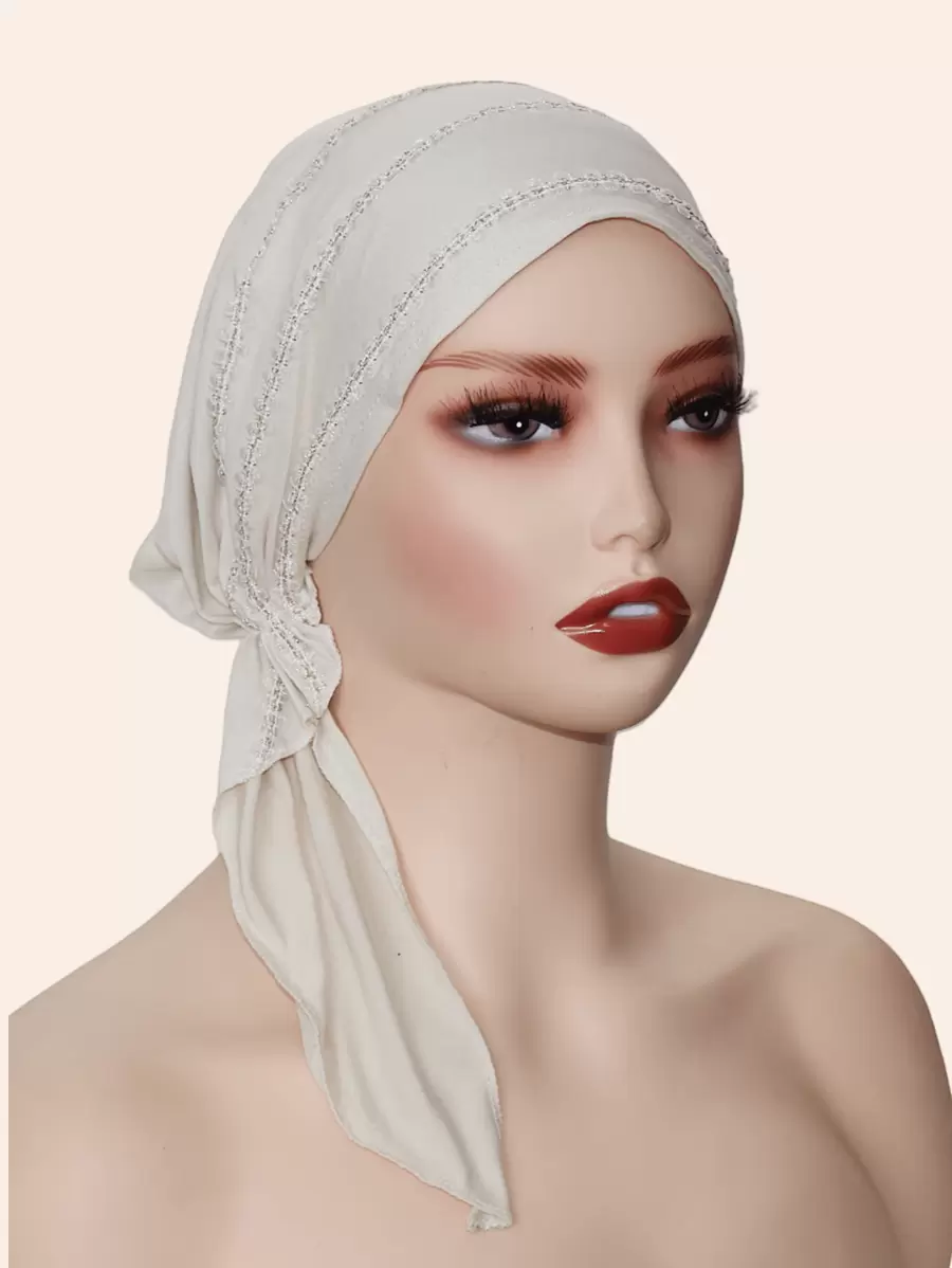 1pc Women's Stretchy Ultra-Soft Milk Silk Fashion Hat With Delicate Lace Trim, Multilayer Craft, Fashion Hat For Hair Care, Suitable For Daily Wear And Sleeping Cap - Beige a - View 1