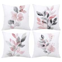 MEMNUN 4 Stück Aquarell Grau & Rosa Blatt Muster Kissenbezüge, 17,7*17,7 Zoll (45*45 cm)/19,69*19,69 Zoll (50*50 cm)/15,75*15,75 Zoll (40*40 cm), einseitiger Muster, ohne Kissenfüllung, geeignet für Heimdekoration, Wohnzimmer, Schlafzimmer, Auto, Sofa, Kopfteil