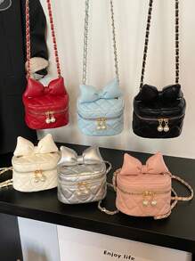 Cute Bow Embroidery Girls Shoulder Bag, Fashion Crossbody Mini Makeup Backpack - A - View 6