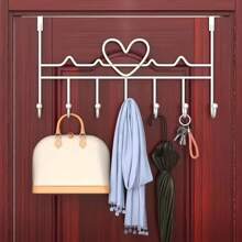 Fashionable White Heart-Shaped Design Door Storage Rack - Equipped With 7 Hooks, Easy To Install, With A Metal Structure That Can Hang Towels, Clothes, Hats, Wallets, And Bathrobes - Perfect For Home Decoration And Hanging Clothes.