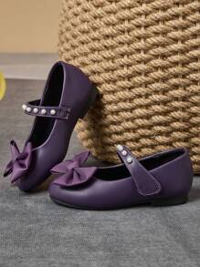 1 paio di scarpe eleganti in pelle verniciata viola per bambine, con punta tonda, strass decorativi a forma di farfalla, suola morbida, adatte per occasioni formali, scarpe da principessa alla moda per l'uniforme scolastica