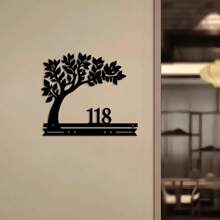 1 pieza Placa de dirección de metal personalizable con silueta de árbol - Arte de pared personalizado para la entrada del hogar, jardín al aire libre y decoración de fiestas - Artesanía decorativa de silueta de hierro - No se necesita electricidad
