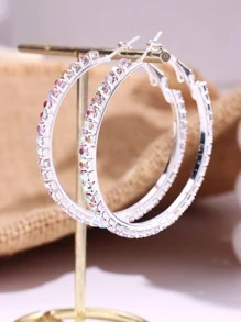 1 Pair Silver Rhinestone Earrings, Suitable For Daily Wear