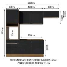 Madesa gabinete cocina integral completa 260cm Lux color marrón y negro 03 con gabinetes y alacena diseño moderno para hogar familiar - Marrón y negro - Ver 3