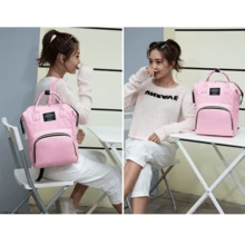 Diaper Bag Backpack, Multifunctional Mommy Bag, Large Capacity With Thermal Compartment - Pink - View 4