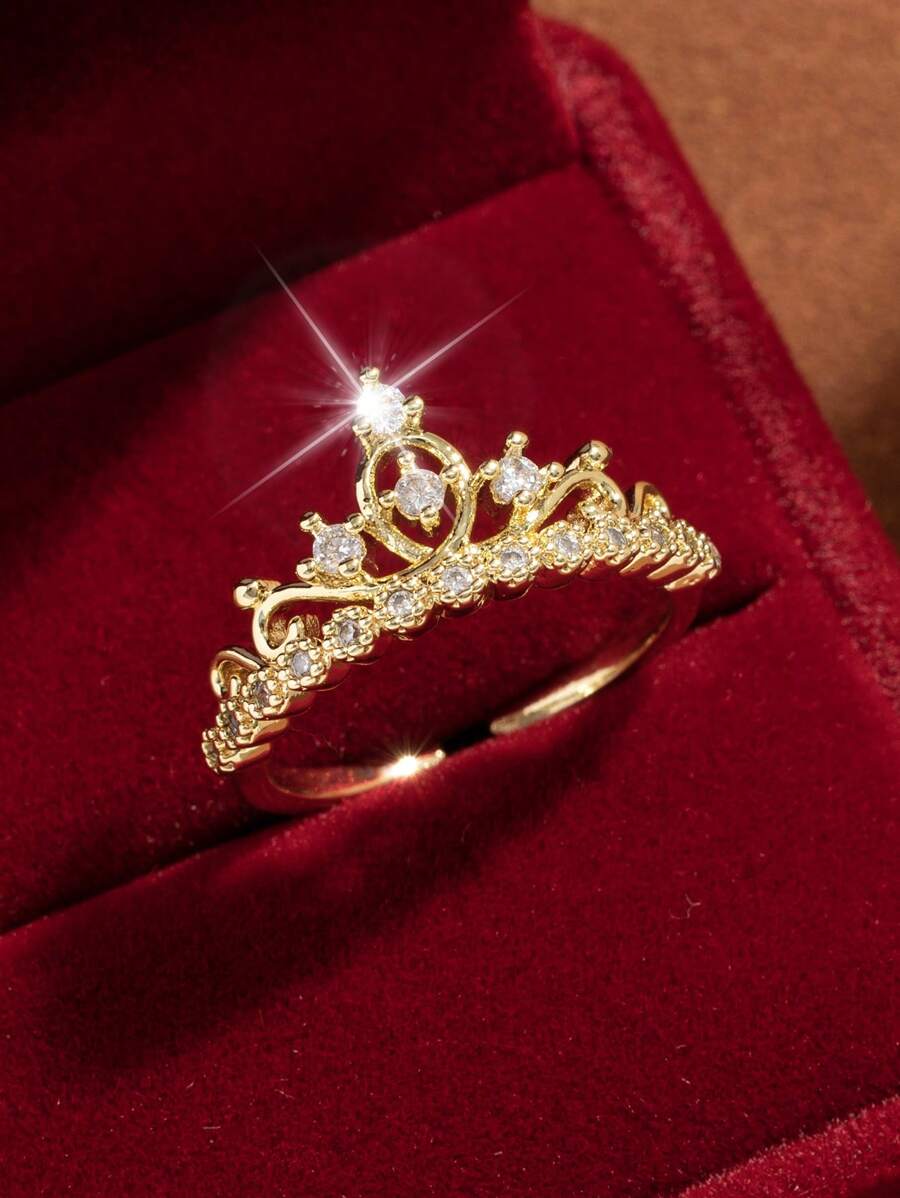 1 pieza Anillo con corona de cristal con diseño único y elegante para mujer, anillo abierto de joyería exquisita de alta gama
