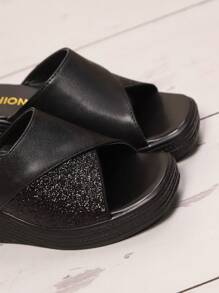 Women's Thick Sole Sandals, Glitter Detail Comfortable Casual Ladies Summer Open Toe Breathable Sandals,Travel Essential - Black - View 6