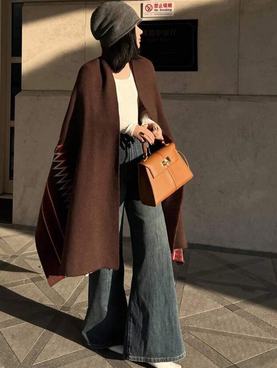 New Trapezoid PU Leather Women's Handbag, High-End Versatile Crossbody Bag, Fashionable Niche Hand Carry Tote Bag For Commute - màu nâu - Xem 1