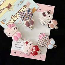 Sanrio 4pcs Large Plaid Sitting Posture KT Pointed Nose Clip Ins Girl Heart Versatile Japanese Bangs Side Clip Cartoon Headpiece For Girls