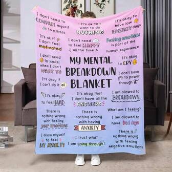 Extra mjukt handgjort mönster "My Mental Breakdown Blanket" tryckt sjal - Bekväm flanellsjal Lämplig för män och kvinnor, för säng, soffa, stol - perfekt födelsedags- och semesterpresent, bekväm filt för hela säsongen, 200x150 Cm