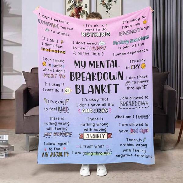 Extra Soft Handmade Pattern "My Mental Breakdown Blanket" Printed Shawl - Comfortable Flannel Shawl Suitable For Men And Women, For Bed, Sofa, Chair - Perfect Birthday And Holiday Gift, All Season Comfortable Blanket, 200x150 Cm