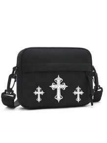 Slant Shoulder Bag, Casual Minimalist Solid Color Small Square Crossbody Bag For Men, Daily Versatile Lightweight Nylon Water-Resistant Sling Bag, Suitable For Teen, Summer, Outdoor, Athletic, Travel, Graduation Gift, Birthday Dress Accessories, Christian Gifts (Cross, Jesus, Raise Christ)