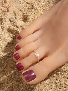 1pc Sterling 925 Silver Fashionable Elegant Cute Hollow Double Heart Opened Adjustable Foot Ring For Women Daily Wearing Friendship Jewelry Gift - Silver - View 3