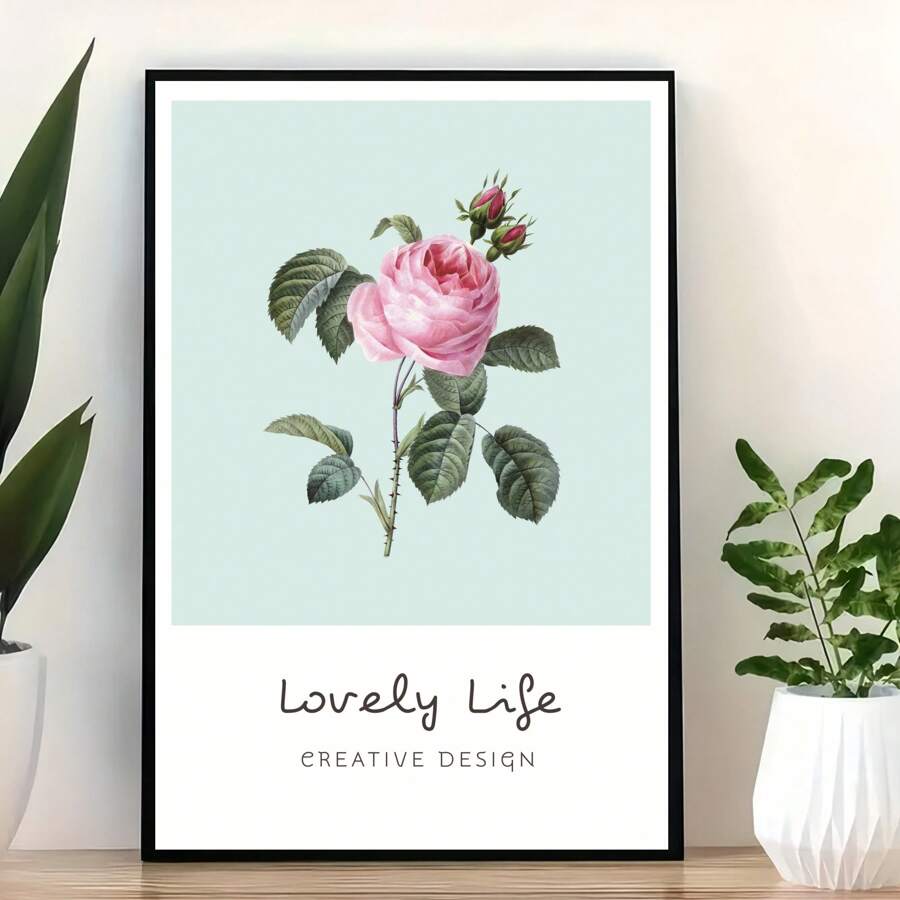 1 Pink Rose Watercolor Canvas Print Posters, Modern Wall Arts Decor Painting For Bedroom, Office, Living Room, Cafe, Bar, Home, Dorm, Wall Decor, Home Decor