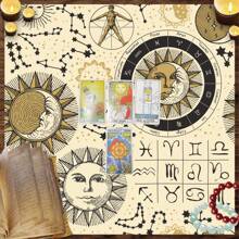 1pc Elegant Sun And Moon Mandala Tarot Cloth - Vibrant Starry Altar Decor, Made Of Polyester Fabric, Ideal For Divination, Pendulum Boards, Witchcraft - Suitable For Halloween, Christmas And More Uses, Tablecloth, Ritual Cloth, Gift