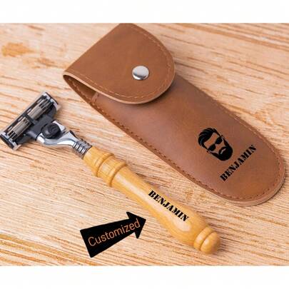 1 pezzo Set da barba personalizzato con manico in legno, rasoio, pennello da barba e supporto, regalo perfetto per papà, testimoni di nozze, festa del papà