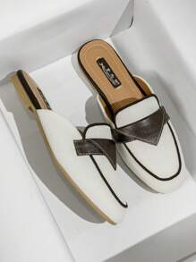 Mengshangli 女士平底拖鞋，时尚一脚蹬方头乐福鞋