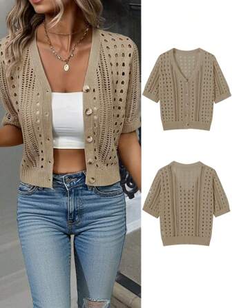 大码女式休闲时尚短袖针织开衫，夏季