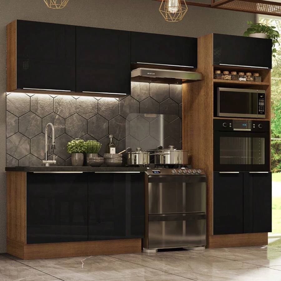 Madesa Gabinete De Cocina Integral Completa 270cm Lux Color Marrón/Negro 01 - Marrón y negro - Ver 1