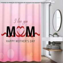 1/4pcs Mother's Day Floral, Heart, Letter Print Waterproof Bathroom Curtain Set With 12 Hooks, Includes Shower Curtain, Toilet Mat, U-Shaped Mat, Modern Bathroom Decor, Washable Polyester, Suitable For Hotel, Apartment, Home