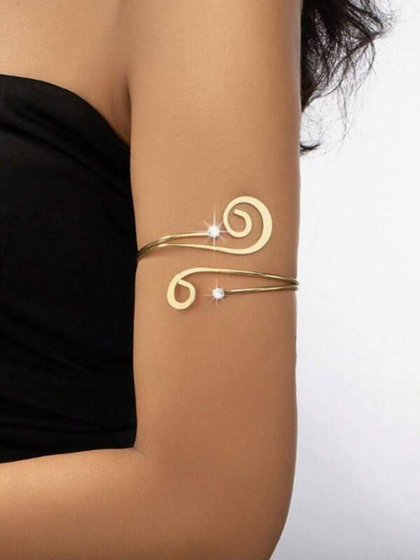 1pc Women's Minimalist Geometric Line Open Cuff Bracelet, Gold Color Jewelry For Daily Wear
