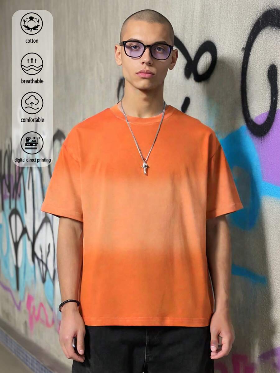 Cotton Men's Featured T-Shirt, Loose Casual Versatile, College Style, Street Style,Soft And Breathable, Extreme Color Contrast Design,Y2k
