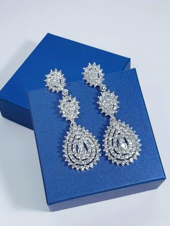 1 对时尚闪亮性感水钻合金耳环，优雅女士日常/派对百搭耳环