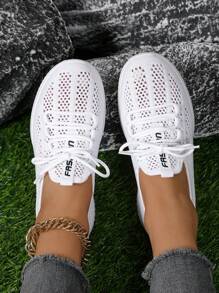 Summer New Breathable Mesh White Sports Shoes, Non-Slip Soft Bottom Comfortable Cloth Shoes, Flat Bottom Running Shoes