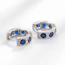 Pendientes de zafiro para hombres y mujeres, en el mismo estilo que los pendientes de plata de ley con circonita azul sintética para orejas perforadas, pendientes de moda
