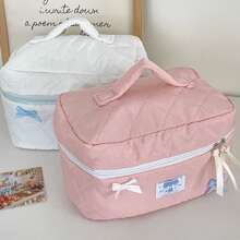 1 Pc 3 Colors Large Cute Bowknot Decoration Cosmetic Bag Portable Travel Large Makeup Storage Organizer Bag