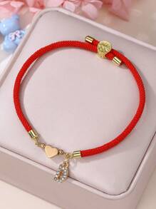 1 Pc/26 Pcs Heart & Letter Charm Bracelet For Girls, Red - Red - View 28