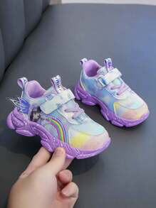 1 par de zapatos deportivos rosa suaves, ligeros y de malla para niñas, nuevo estilo de princesa de dibujos animados, zapatos deportivos casuales de moda para primavera/otoño
