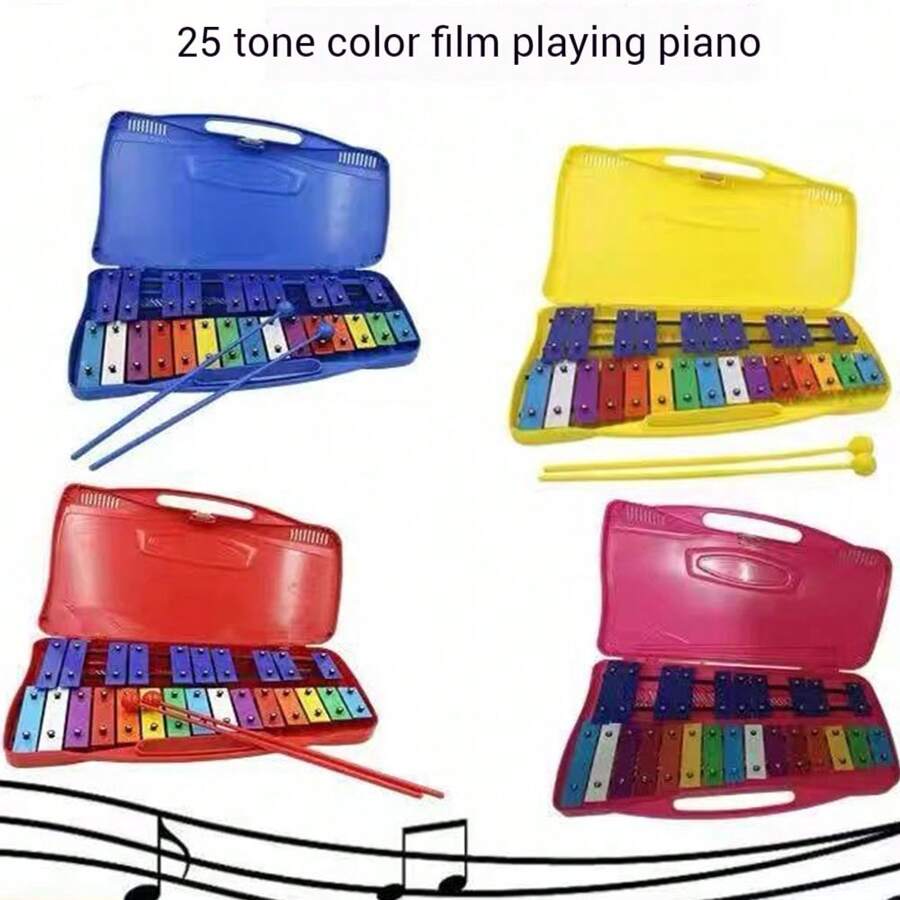 1 Set 25-Note Aluminum Plate Music Instrument, 25-Note Steel Plate Xylophone, Percussion Instrument, Professional Pentatonic Scale 25-Key Metal Musical Toy Wooden Xylophone Upgraded Version With Two Mallets, Blue