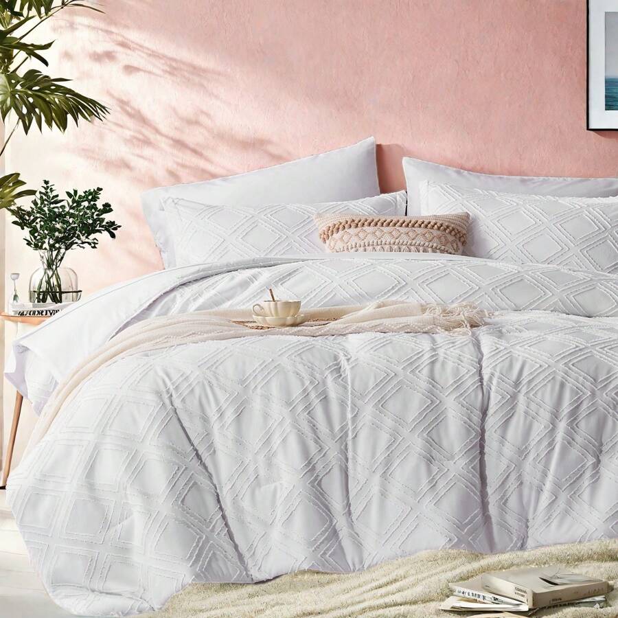 Modern King Size Comforter Set - Bedding Sets Queen/King 7 Pieces, Cute Bed In A Bag Bed Set With Comforter, Sheets, Pillowcases & Shams - White - View 1