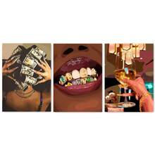 3 件无框抽象非洲女性指甲艺术帆布画时尚嘴唇海报和印刷品墙壁画适用于客厅装饰