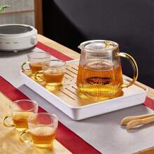 1 pieza Tetera doméstica con separador de hojas de té, juego de tetera eléctrica de cerámica con diseño de rayas verticales, tetera de vidrio con infusor para regreso a clases - Multicolor - Ver 12