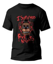 Fnaf T-Shirt Freddy Fazbear  Geek Nerd Shirt Blouse Unisex Male Female 100% Cotton Top Premium Streetwear New Release Various Colors!! Plus Size - 黑色 - 查看 1
