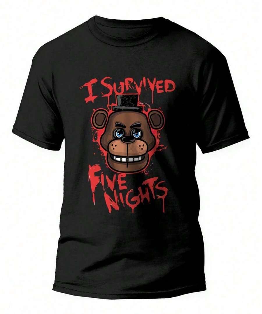 Fnaf T-Shirt Freddy Fazbear Geek Nerd Shirt Blouse Unisex Male Female 100% Cotton Top Premium Streetwear New Release Various Colors!! Plus Size - 黑色 - 查看 1