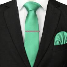 3-Piece Set: 2.36inch(6cm) Narrow Tie, Pocket Square, Tie Clip, Classic Combination, Men's Slim Fit Solid Color Silk Jacquard Tie Set, Suitable As Men's Gift, Suitable For Formal Occasions Such As Parties, Weddings, And Photo Shoots